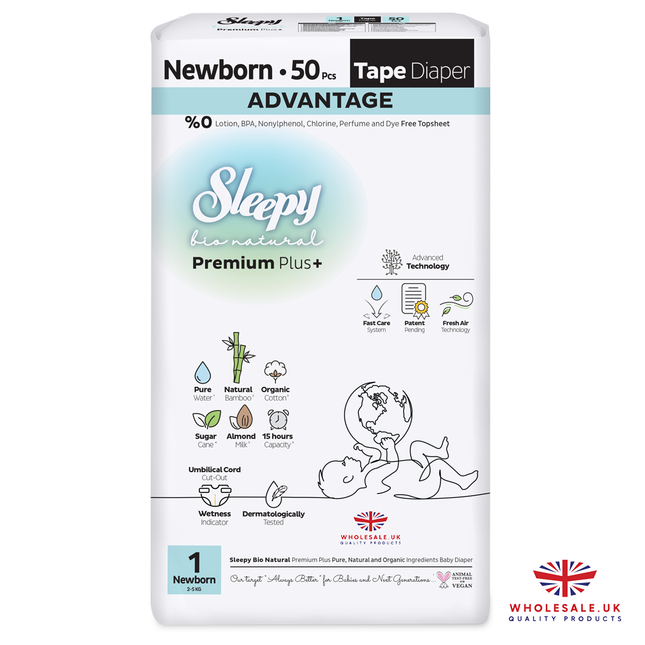 Sleepy Baby Nappies Size 1 Newborn 2–5kg 1 x 50pcs Sleepy Bio Natural – soft newborn eco-friendly baby diapers product image
