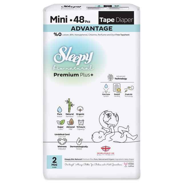 Sleepy Baby Nappies Size 2 Mini 3–6kg 1 x 48pcs Sleepy Bio Natural – soft eco-friendly baby diapers product image
