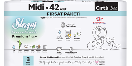 Sleepy Baby Nappies Size 3 Midi 4–10kg 1 x 42pcs Sleepy Bio Natural – soft eco-friendly baby diapers product image
