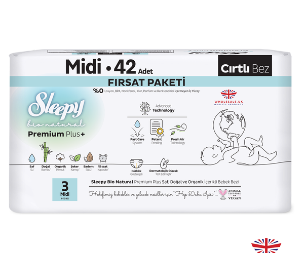 SLEEPY Bio Natural Premium Plus+ Пелени за бебиња бр. 4 (7-16 кг), 42 пелени