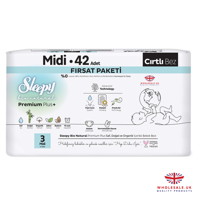 Sleepy Baby Nappies Size 3 Midi 4–10kg 1 x 42pcs Sleepy Bio Natural – soft eco-friendly baby diapers product image
