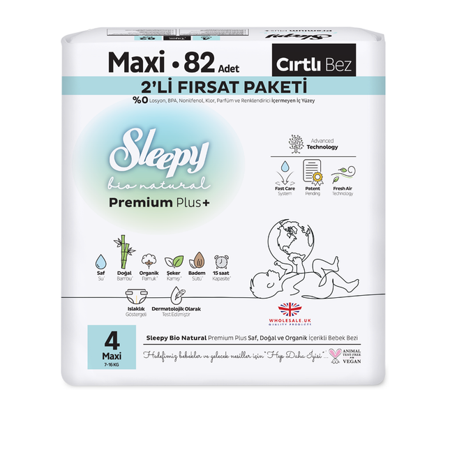 Sleepy Baby Nappies Size 4 Maxi 7–16kg 1 x 82pcs Sleepy Bio Natural – soft eco-friendly baby diapers product image
