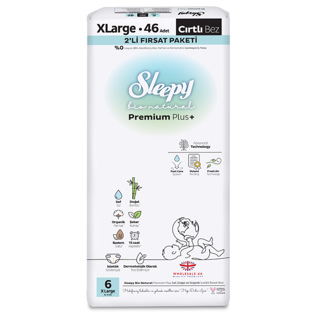 Sleepy Baby Nappies Size 6 X Large 16–27kg 1 x 46pcs Sleepy Bio Natural – soft eco-friendly baby diapers product image
