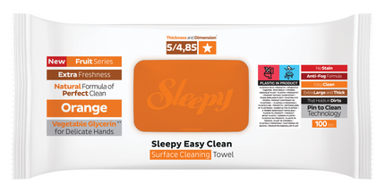 Sleepy Easy Clean Orange scented multi-surface cleaning wipes case of 6 x 100 pcs — UK wholesale fragranced household range