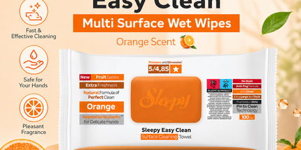 Sleepy Easy Clean Orange multi-surface cleaning wipes pack 1 — UK wholesale 6 x 100 pcs case