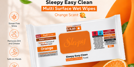 Sleepy Easy Clean Orange multi-surface cleaning wipes pack 2 — UK wholesale 6 x 100 pcs case