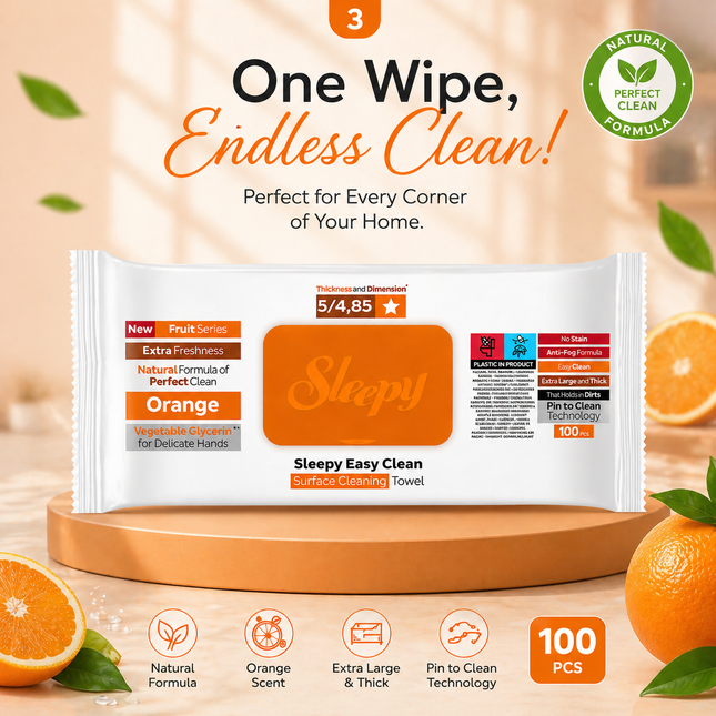 SLEEPY Easy Clean Orange Scented Multi Surface Cleaning Wipes – (6 Packs x 100 Wipes)