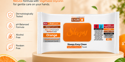 Sleepy Easy Clean Orange multi-surface cleaning wipes pack 4 — UK wholesale 6 x 100 pcs case