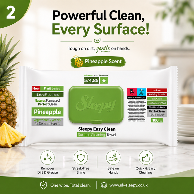 SLEEPY Easy Clean Pineapple Scented Multi Surface Cleaning Wipes – (6 Packs x 100 Wipes)