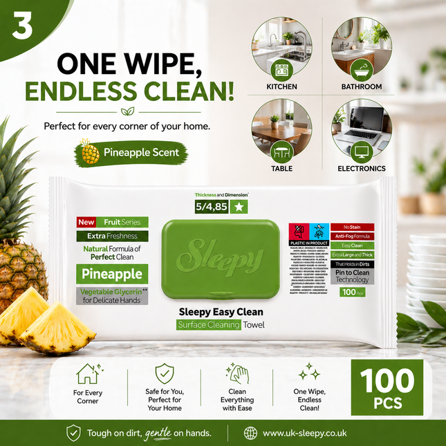SLEEPY Easy Clean Pineapple Scented Multi Surface Cleaning Wipes – (6 Packs x 100 Wipes)