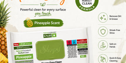 SLEEPY Easy Clean Pineapple Scented Multi Surface Cleaning Wipes – (6 Packs x 100 Wipes)