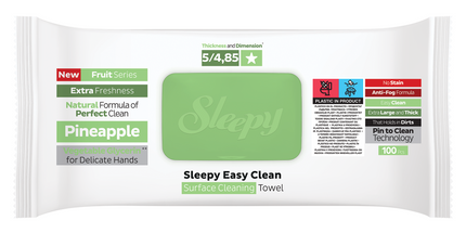 SLEEPY Easy Clean Pineapple Scented Multi Surface Cleaning Wipes – (6 Packs x 100 Wipes)