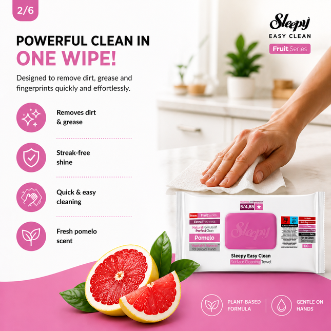SLEEPY Easy Clean Pomelo Scented Multi Surface Cleaning Wipes – (6 Packs x 100 Wipes)