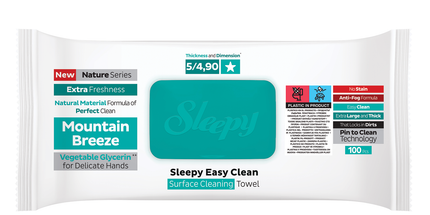 Sleepy Easy Clean Mountain Breeze scented multi-surface cleaning wipes case of 6 x 100 pcs — UK wholesale fresh fragrance range