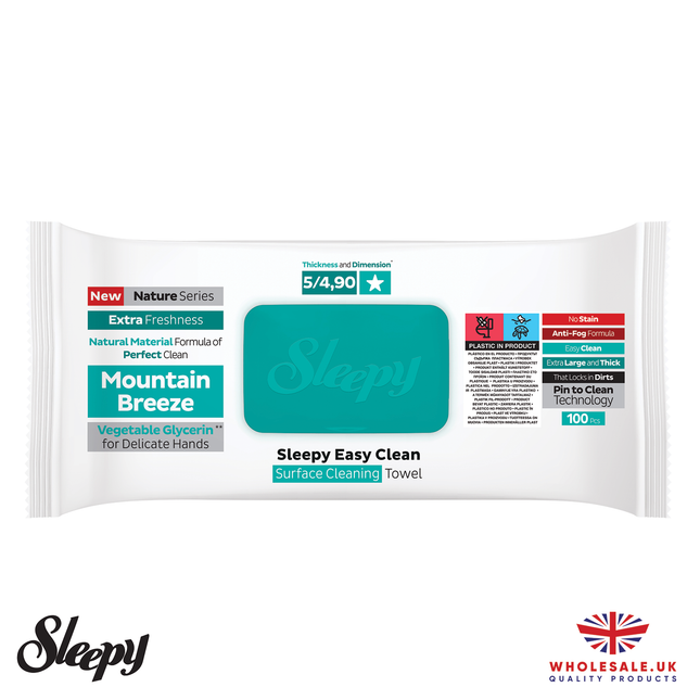 SLEEPY Easy Clean Mountain Breeze Scented Multi Surface Cleaning Wipes – (6 Packs x 100 Wipes)