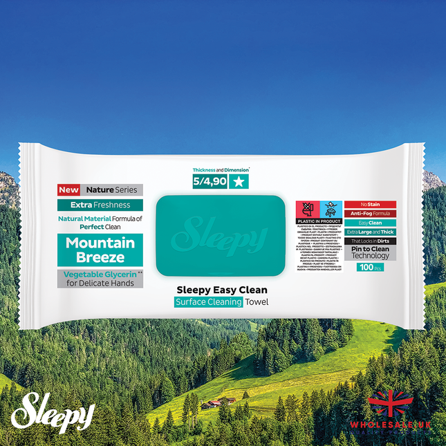 SLEEPY Easy Clean Mountain Breeze Scented Multi Surface Cleaning Wipes – (6 Packs x 100 Wipes)