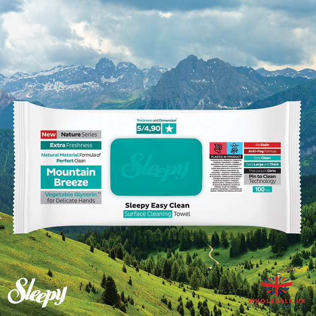 SLEEPY Easy Clean Mountain Breeze Scented Multi Surface Cleaning Wipes – (6 Packs x 100 Wipes)