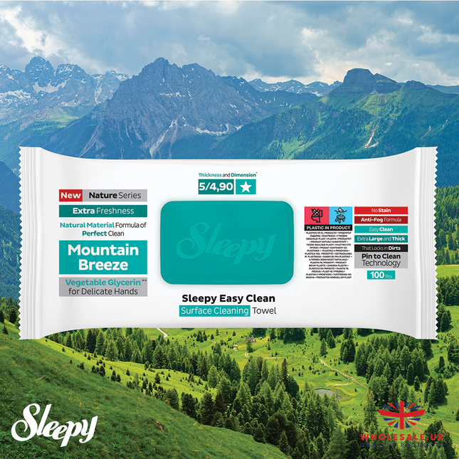 SLEEPY Easy Clean Mountain Breeze Scented Multi Surface Cleaning Wipes – (6 Packs x 100 Wipes)