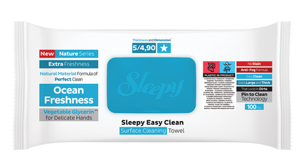 Sleepy Easy Clean Ocean Freshness scented multi-surface cleaning wipes case of 6 x 100 pcs — UK wholesale fresh fragrance range