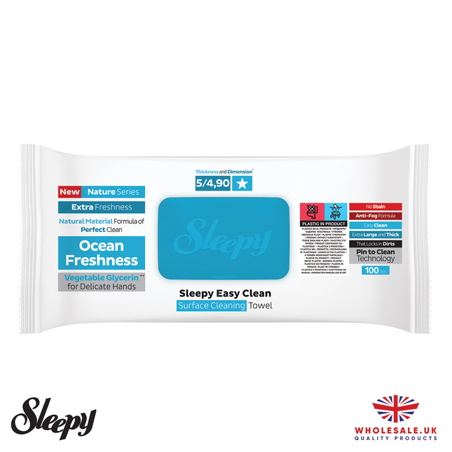 SLEEPY Easy Clean Ocean Freshness Scented Multi Surface Cleaning Wipes – (6 Packs x 100 Wipes)