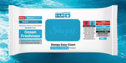 Sleepy Easy Clean Ocean Freshness multi-surface cleaning wipes pack opened — UK wholesale household range