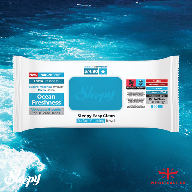 SLEEPY Easy Clean Ocean Freshness Scented Multi Surface Cleaning Wipes – (6 Packs x 100 Wipes)