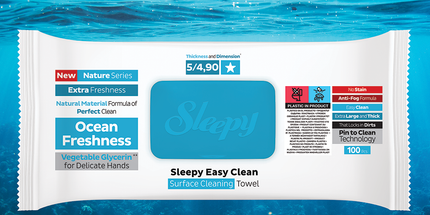 Sleepy Easy Clean Ocean Freshness multi-surface cleaning wipes pack reverse — UK wholesale trade