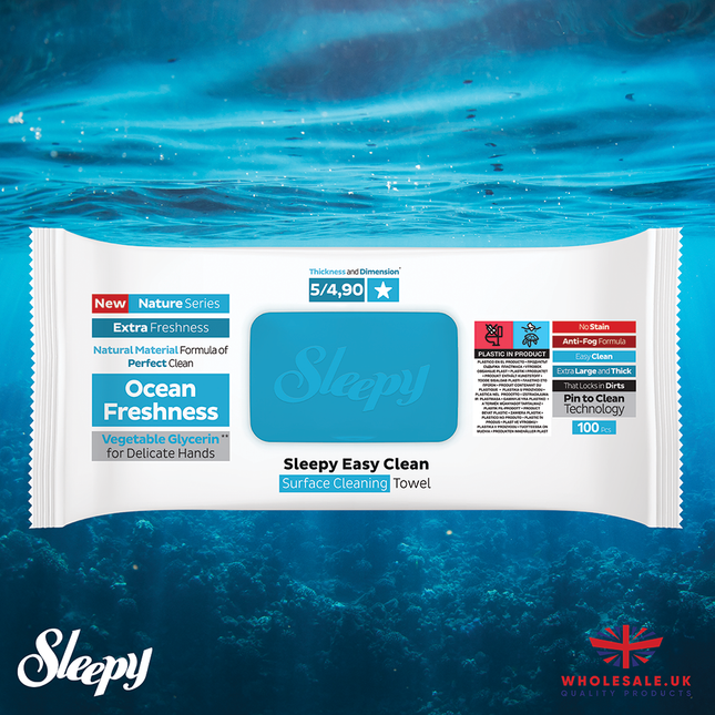 SLEEPY Easy Clean Ocean Freshness Scented Multi Surface Cleaning Wipes – (6 Packs x 100 Wipes)