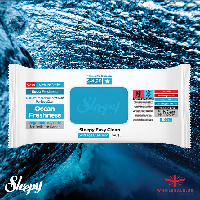 SLEEPY Easy Clean Ocean Freshness Scented Multi Surface Cleaning Wipes – (6 Packs x 100 Wipes)