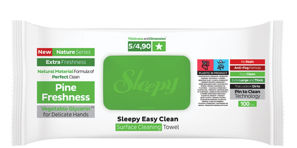 Sleepy Easy Clean Pine Freshness scented multi-surface cleaning wipes case of 6 x 100 pcs — UK wholesale fresh fragrance range