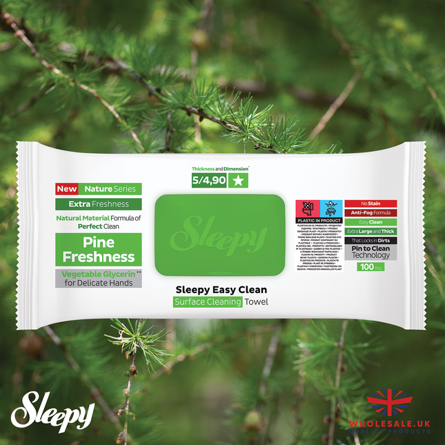 SLEEPY Easy Clean Pine Freshness Scented Multi Surface Cleaning Wipes – (6 Packs x 100 Wipes)