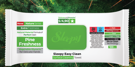 Sleepy Easy Clean Pine Freshness multi-surface cleaning wipes pack reverse — UK wholesale trade