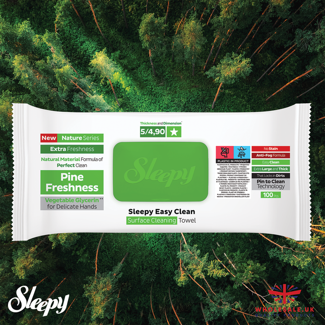 SLEEPY Easy Clean Pine Freshness Scented Multi Surface Cleaning Wipes – (6 Packs x 100 Wipes)