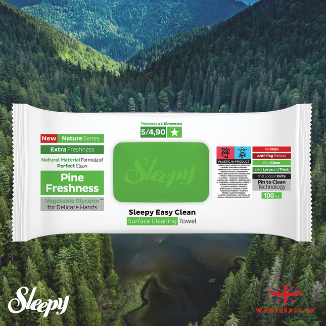 SLEEPY Easy Clean Pine Freshness Scented Multi Surface Cleaning Wipes – (6 Packs x 100 Wipes)