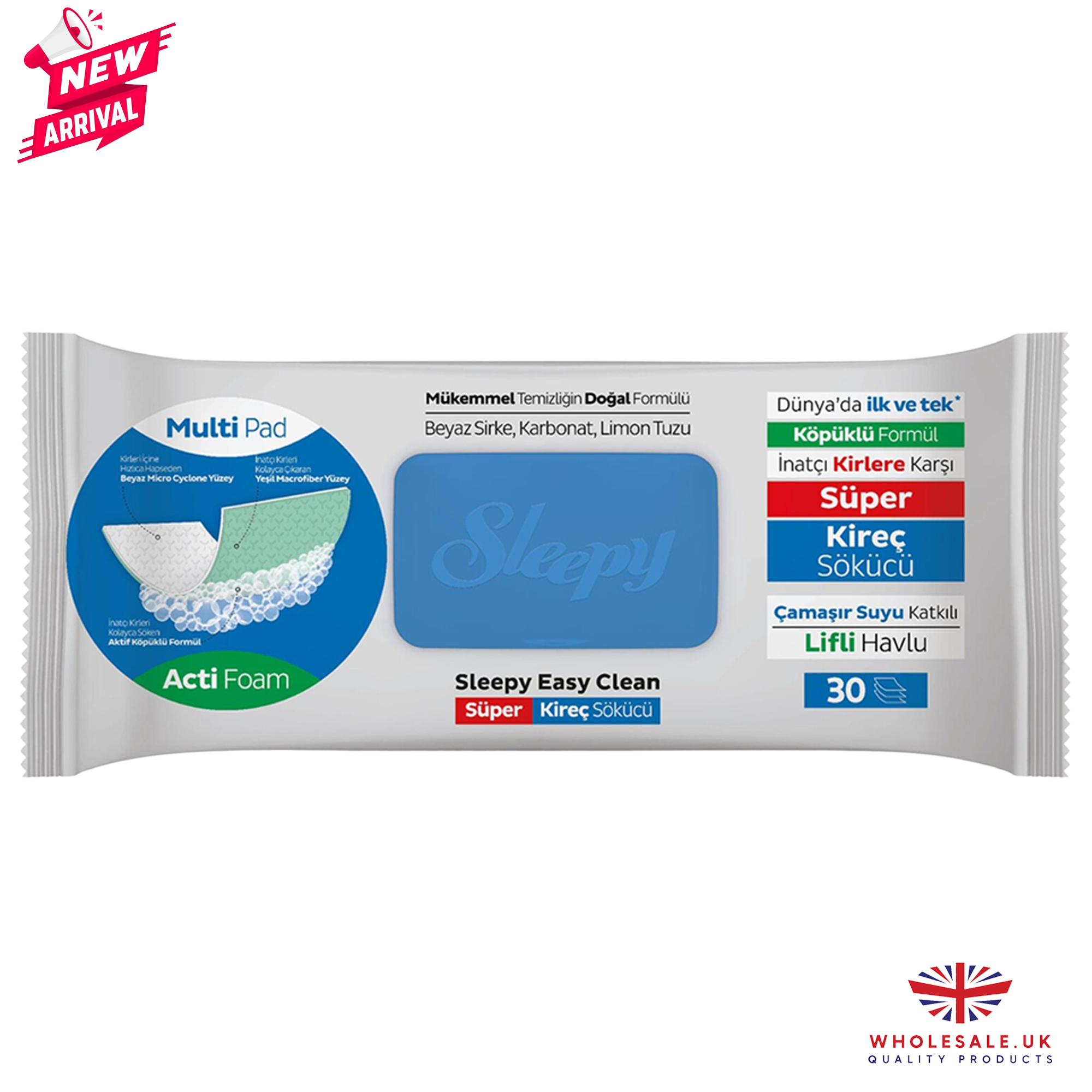 SLEEPY-LIMESCALE-BLUE-12X30 SLEEPY Easy Clean Super Limescale Remover Wipes (Blue) – 30pcs x 12 Packs | Kireç Çözücü Temizlik Mendili